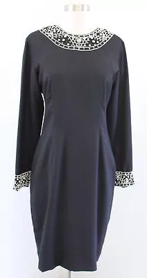 Vtg 90s Black Silver Beaded Embellished Cocktail Party Dress Size 8 Open Back • £38.60