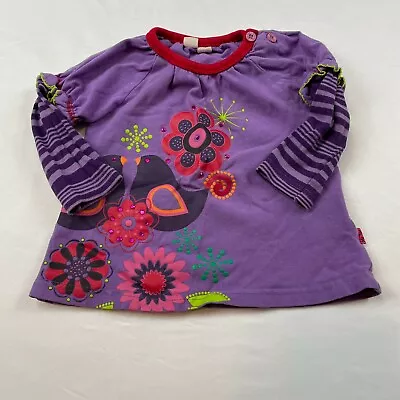 Me Too Shirt Girls Toddler Baby 9-12M Purple Red Striped Long Sleeve Birds Flora • $1.24