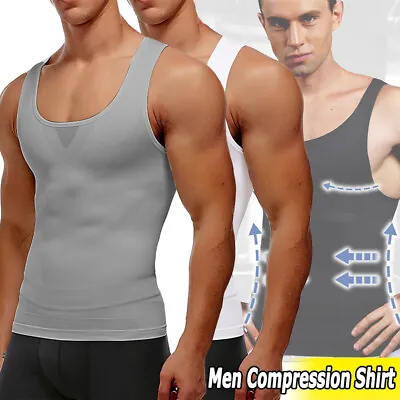 Men Gynecomastia Compression Shirt Slimming Body Shaper Tummy Control Vest Sport • £14.79