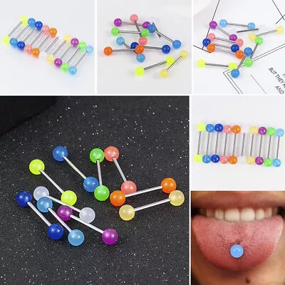 £2.75 • Buy 10X Colorful Steel Bar Tongue Rings Body- Piercing Jewelry -Tounge-Bars Summer