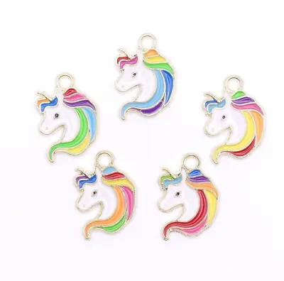 5 Unicorn Rainbow Enamel Charms Unicorn For Earrings Pendants Jewellery Crafts • £3.60