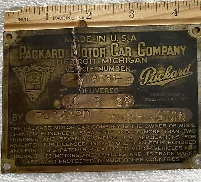 Vintage 1929 Brass Packard Motor Car  Data Plate • $15