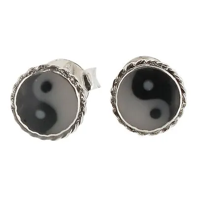 Sterling Silver Yin Yang Stud Earrings With Resin And Oxidized Detail 925 Studs • £4.89