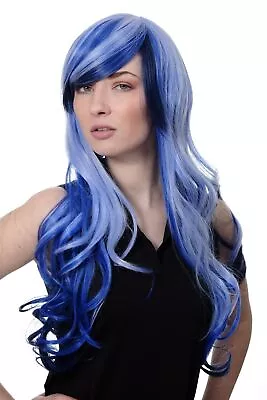 Perruque Cosplay Emo Durchsträhnte Bleu Long Cheveux Magnifique Ondulé Raie 2307 • $21.06