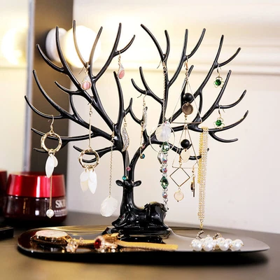 £7.85 • Buy Jewelry Display Deer Tree Stand Rack Earring Necklace Ring Holder Tray Decor UK