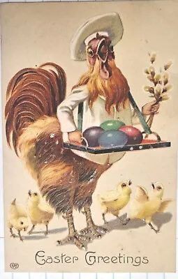 Vintage Easter Postcard Dressed Chicken With A Tray Of Colorful Eggs • $7.99