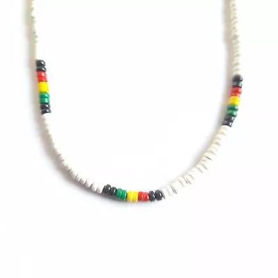 $8.50 • Buy White Reggae Rasta Beaded Necklace Jamaican Bob Marley Surfer Beach Style