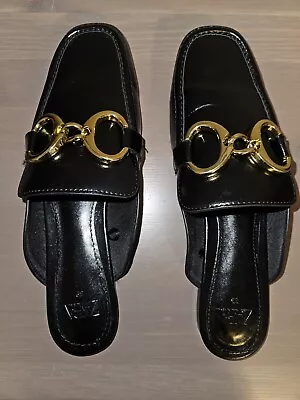 Zara Womens Slip On Loafer Flats Gold Chain Black Size 8 • $12