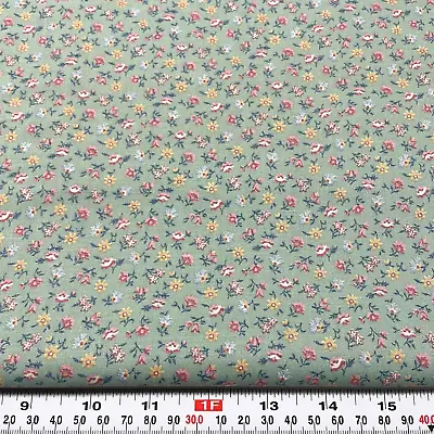 Vintage Springs Industries Florals On Green Cotton Fabric By The Half Yard • $6