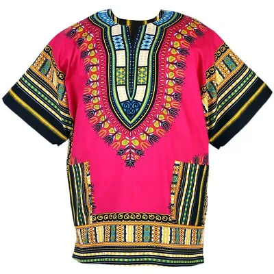 Unisex Dashiki African Tribal Print Caftan Shirt Pink XL • £12