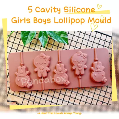 5 X Silicone Boys Girls Valentine Lollipop Chocolate Mould Ice Cube Jelly Lolly • £3.49