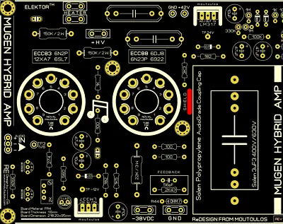 Mugen Hubrid AMP PCB (ECC83-ECC88-2SC5200) 70Wrms ReDesign (Elektor) • $22.80