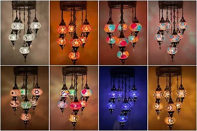 £109.98 • Buy Turkish Moroccan Glass Mosaic Hanging Lamp Ceiling Light Chandeliers -Free Bulbs