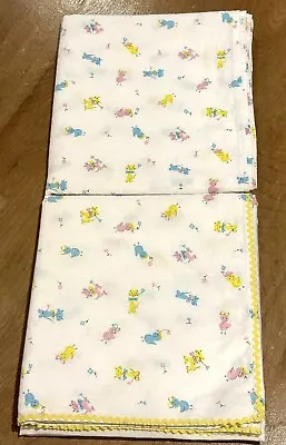 Vintage Crib Sheets White With Cats & Birds Pastel Colors Set Of 2 • $19.99