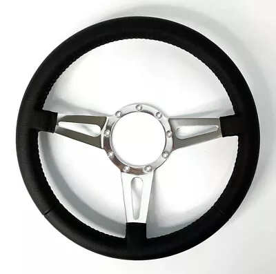 14  Polished 3-Spoke Slotted Steering Wheel W/ Black Leather Grip - 9 Hole • $154.95