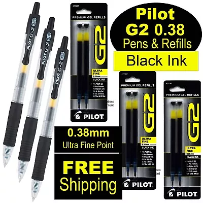 Pilot G2 0.38 Black Ultra Fine Point Black Gel Ink Rollerball Pens & Refills • $14.99