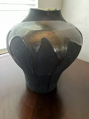 Haeger Volcanic Raku Black Metallic Drip Glaze Large Pottery Vase - Extra Large • $129