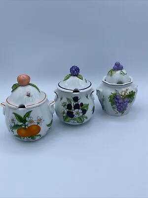 Vintage Jelly Jar Lot Of 3 Lenox 1991 Fine Porcelain Orange Blackberry Grape  • $36