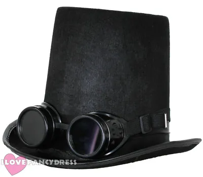 Steampunk Top Hat And Black Goggles Gothic Sci Fi Victorian Fancy Dress Costume • £14.99