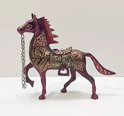 🔴 Vintage Cast Metal Horse Figurine Engraved Purple & Gold Color • $14.95