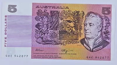 1990 Australian $5 Paper Bank Note - Fraser Higgins  - QHC 942877- Used • $20