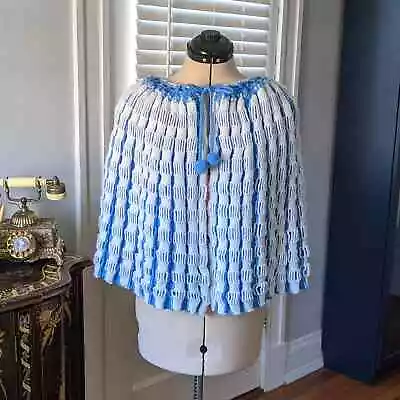 Vintage Handmade Blue And White Crochet Capelet • $34