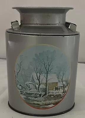 Vintage Giftco Tin Old Homestead In Winter Barn Milk Cream Can Shaped • $16