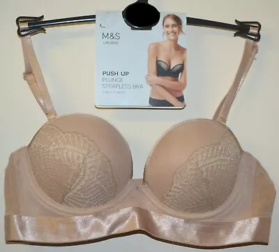 Ladies M&s Push Up Plunge Strapless Bra 5 Ways To Wear 32b T332730b - Bnwt • £11.99