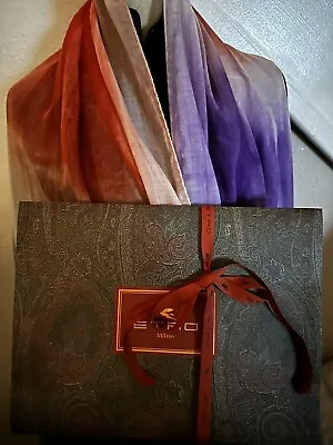$780 NEW Etro Ombré 100% Cashmere SCARF Wrap 68 X 27” Green Purple Orange Cream • $334