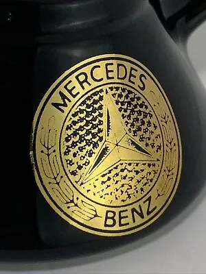 Mercedes Benz Gloss Black Ceramic Wide Bottom Coffee Mug W/Gold Medallion!!  Vtg • $11.99