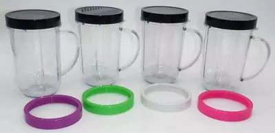 4 Magic Bullet Blender Mugs Cups With Colored Lip Rings & Lids Replacement Parts • $19.99