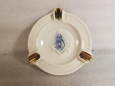 Masonic Ashtray Freemasonry Ivory And Gold 3 Slot Blue Logo Ashtray Vintage  • $13.99