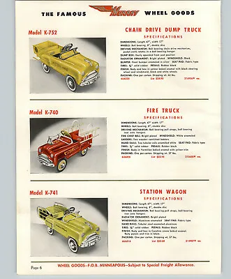 1954  Paper Ad 4 Pg Murray Pedal Car Station Wagon Fire Truck Chief Auto Dump • $49.99