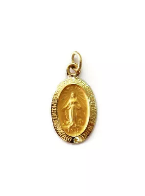 14K Yellow Gold Oval Virgin Mary Miraculous Medal Charm Necklace Pendant • $130.99