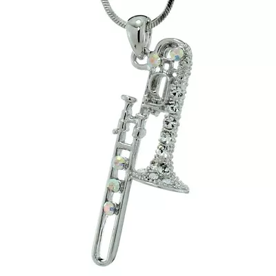 Trombone Pendant Made With Swarovski Crystal Music Necklace Chain • $29