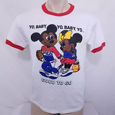 Vintage Black Mickey Mouse Ringer T Shirt Single Stitch Tee Double Sided Large • $59.99