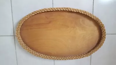Large Vintage Oval Wicker Serving Tray 26  X 16  With Braided Wicker • $50