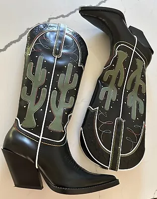 $89.99 • Buy Zara Cowboy Cactus Black Boots EU 39 US 8.5 *NEW*