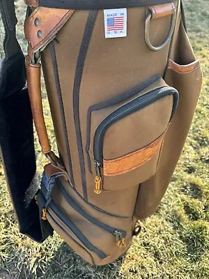 Miller Golf Bags Vintage Tin Cloth And Leather Brown Black With Orange Pulls • $35