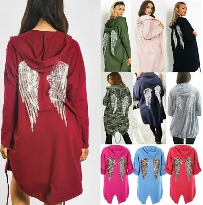 £18.49 • Buy Ladies Sequin Angel Wings Back Over-sized Hoodie Womens Jacket Coat Cardigan Top