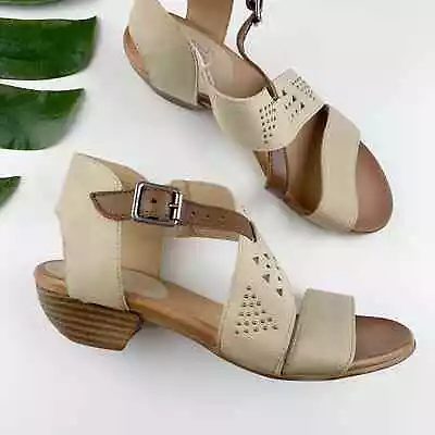 Miz Mooz Cienna Sandals Cream Leather Strappy Heels Women's 39 US 8.5 9 Wide • $36.29