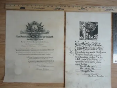 World War 1 USMC  Service Certificates Pair Original • $75