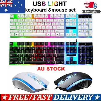 $23.74 • Buy Gaming Keyboard & Mouse Set For PC Laptop Rainbow Backlight USB Ergonomic Set AU