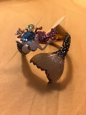 Betsey Johnson Mermaid Hinged Bangle Bracelet Blue Iridescent Crystals NWT $125 • $54.50