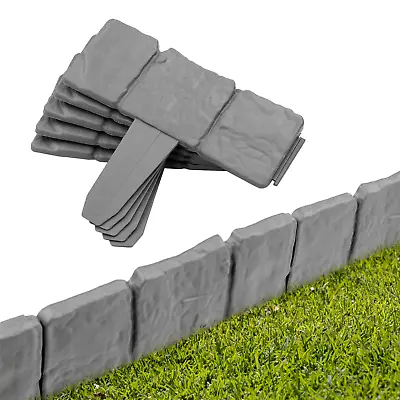 Garden Border Edging Plastic Grey Stone Slab Effect Flower Bed Grass Lawn Liner • £9.49