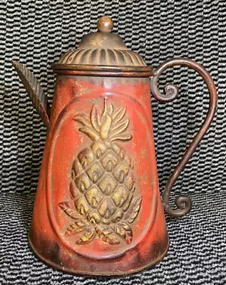 Decor Rustic Metal Tea Pot Pineapple Vintage Steel? Brass? Copper? Pitcher Pot • $35