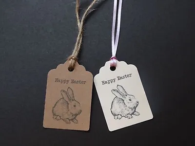 10 Kraft Happy Easter Bunnies Gift Tag Labels With Jute Ties • £2.45