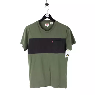 LEVIS T-Shirt Pocket Short Sleeve Khaki Green & Black Stripe Mens | Size Small • £9.99