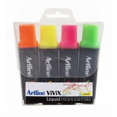 Artline Vivix Stationery Highlighter Wallet Visible Ink Indicator Pack Of 4 • $13.11