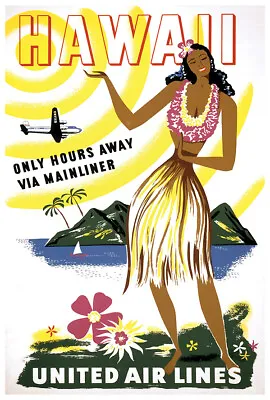 United Airlines - Hawaii - 1940s - Vintage Travel Poster • $10.99